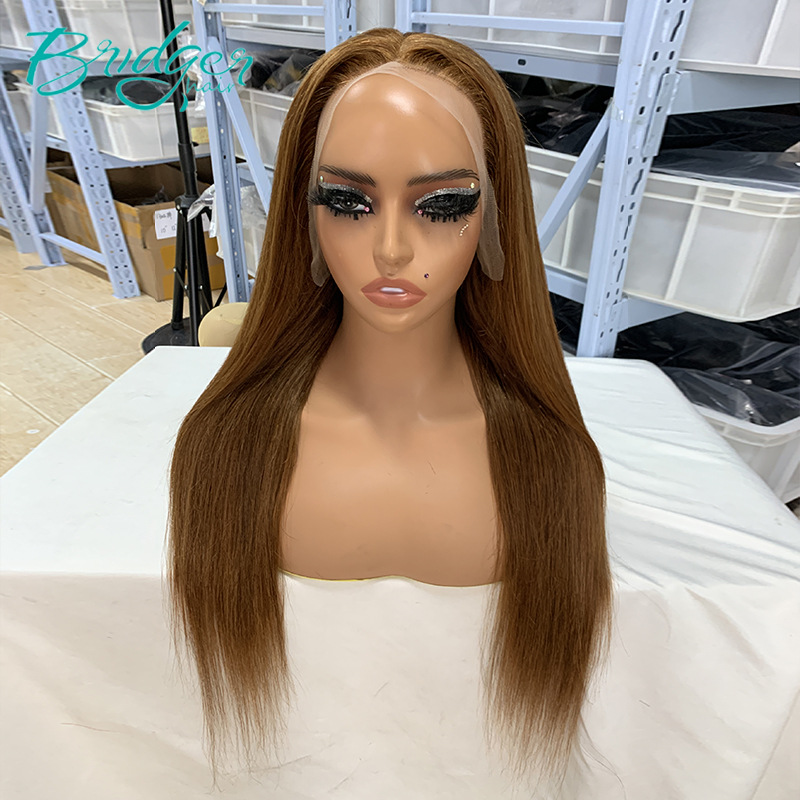 13*4 Lace Hoofddeksel Menselijk Haar Kleur #6 Menselijk Haar kant frontale pruiken_voghion.com