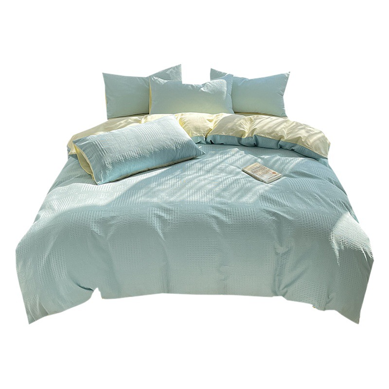 Juego de cuatro piezas de algodón puro de 60 hilos, clase 2024A, juego de funda nórdica y sábanas de algodón lavado de color liso, apto para todas las estaciones, moderno y sencillo.