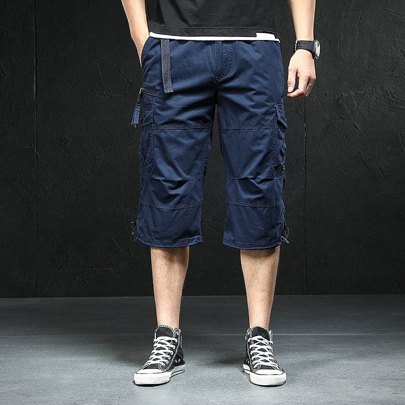 Exportación de comercio exterior pantalones recortados hombres sueltos más gordos de talla grande monos pantalones casuales americanos de algodón puro estilo fino de verano