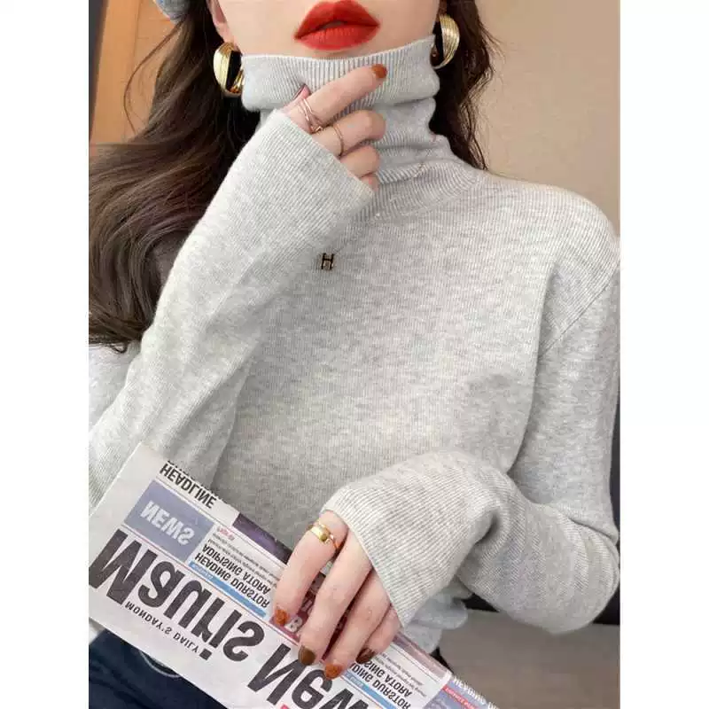 Нижняя рубашка с половинным воротником Женская длинная рукава весенняя и осенняя женская белая вязаная рубашка