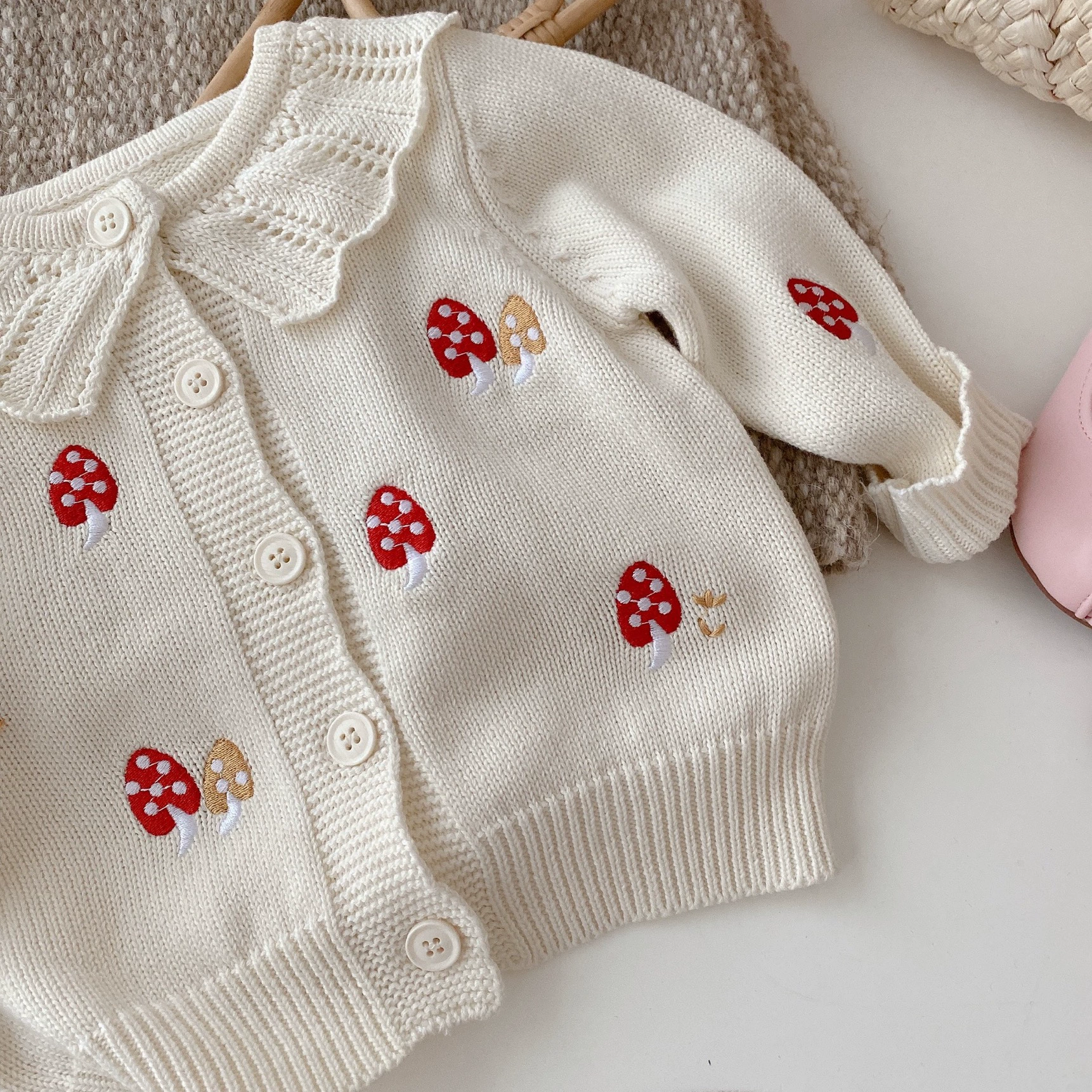 Милая вязаная осенняя кофта, для девочек, джинс, 0-5 лет, корейский стиль, воротник куклы