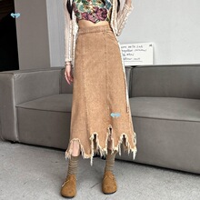 Solid high waisted ruffled mid length skirtë߅���L�����ȹ