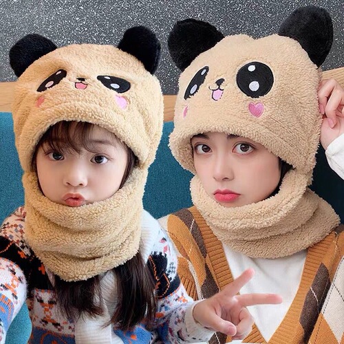 Children's hats wholesale autumn and winter ear caps for boys and girls, neck-in-one cute baby hat and cotton hat with fluffy ears