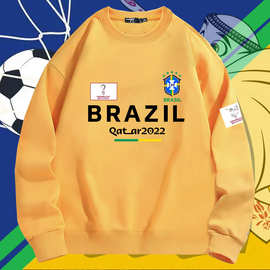 世界杯巴西队圆领卫衣男女春秋装青年足球宽松落肩长袖外套训练服