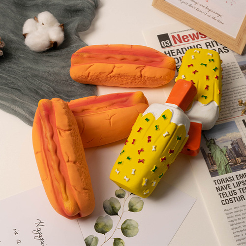 Cross-border new model of simulated latex donut ice cream, bite-resistant and teeth-molding sounding hot dog pet toy manufacturer direct sale