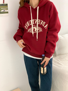 [Foreign Trade Ready Stock] American Retro Cartoon Hooded Sweatshirt for Women Ins Lazy Style Design Fleece-Lined Jacket Trendy