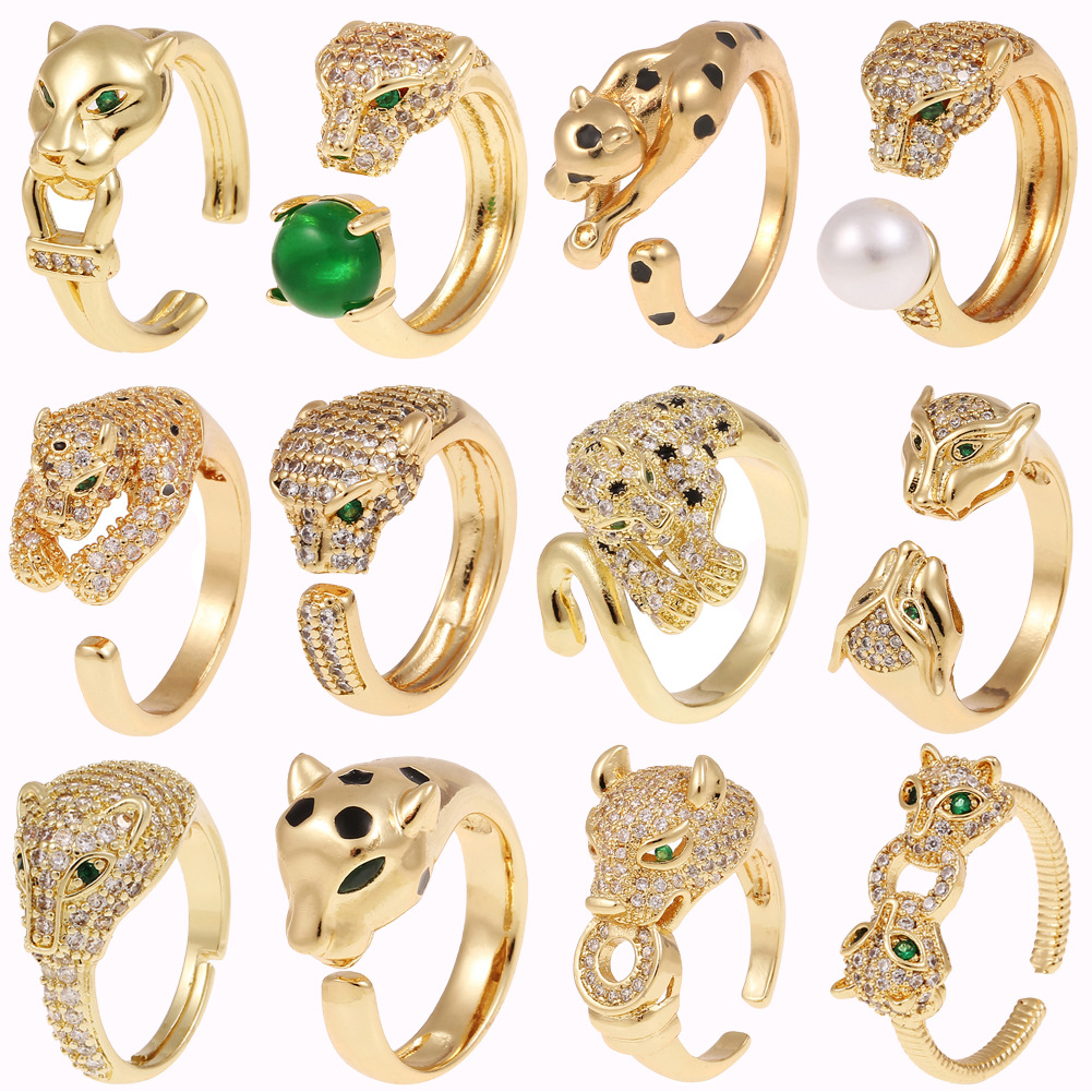 new copper hand jewelry hip-hop leopard open tail ring female