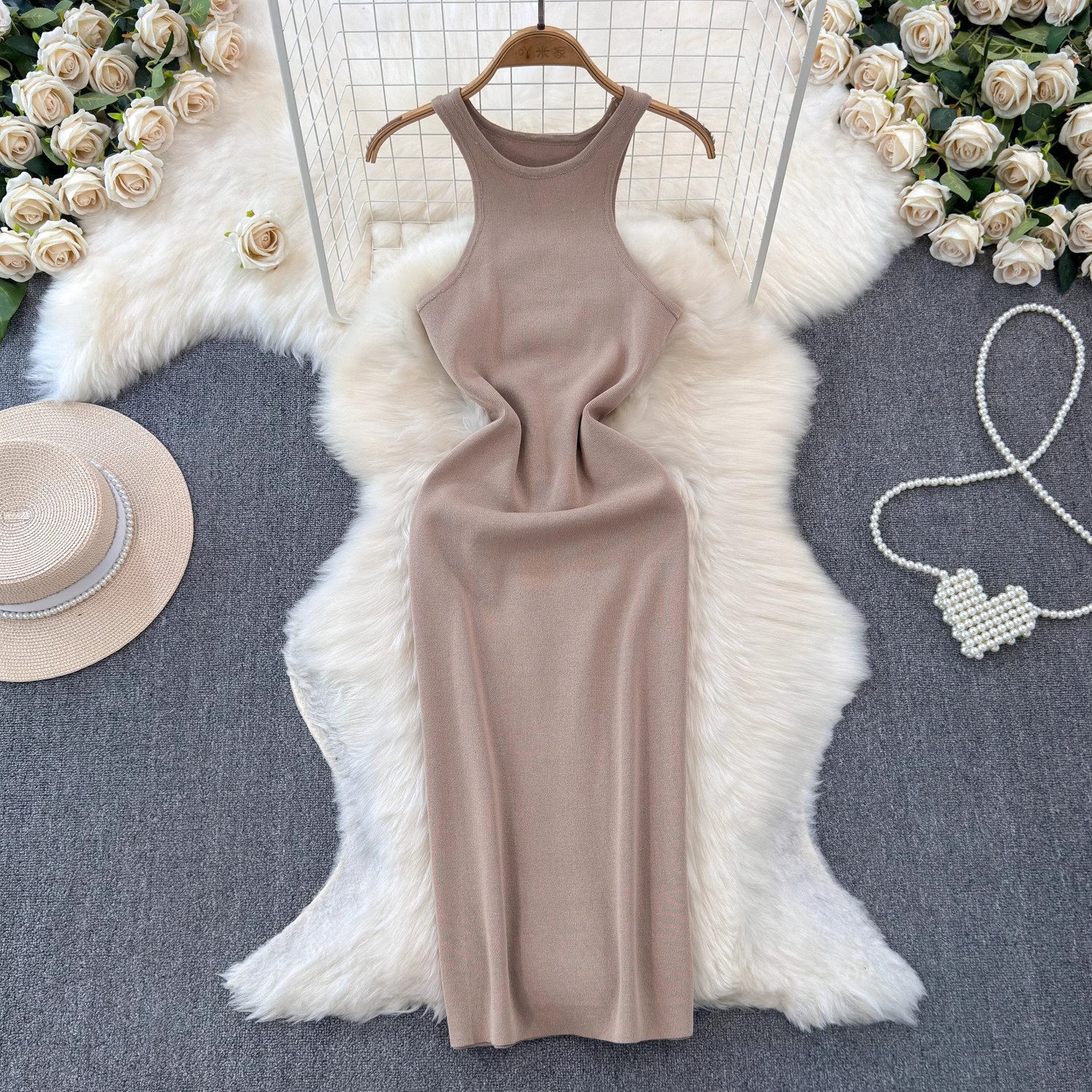 Sexy summer fashionable elegant long elastic knitted sleevless dress…