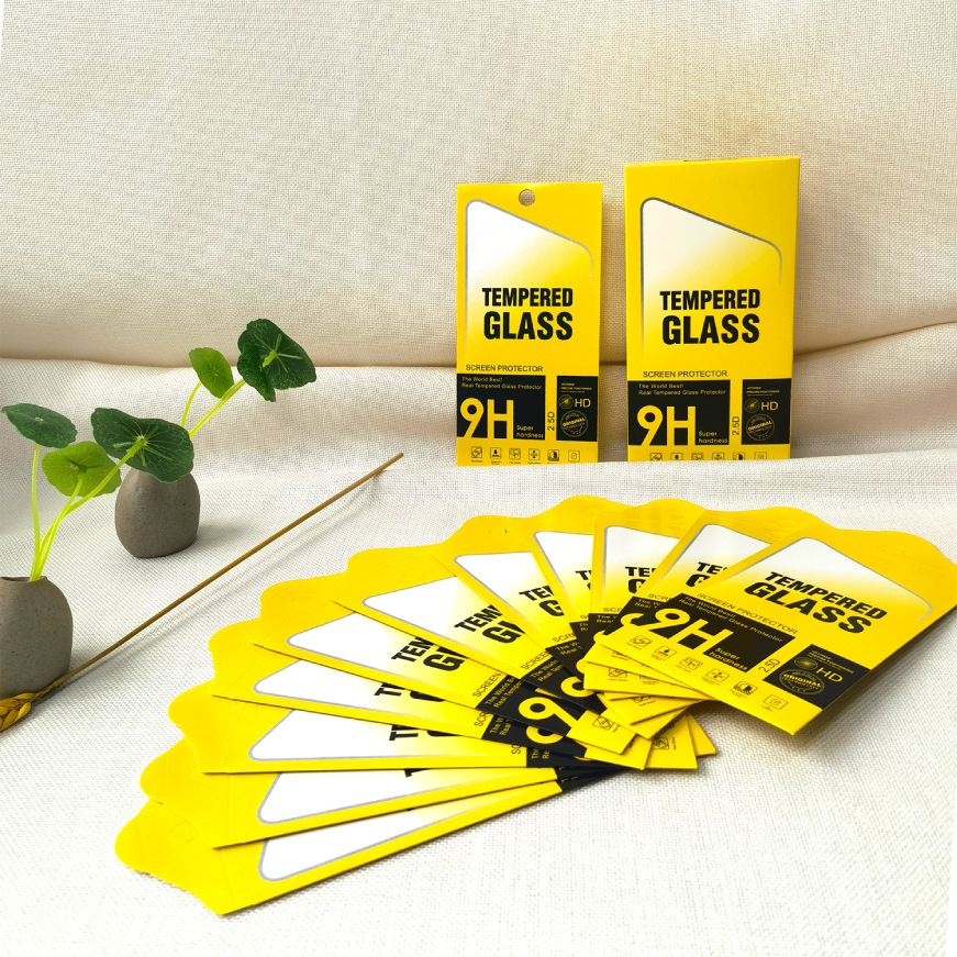 Tempered Film Packaging Box Ten-In-One Protective Film Paper Bag Chao Strong Yellow Mobile Phone Glass Film Privacy Film Packaging Ready for Sale