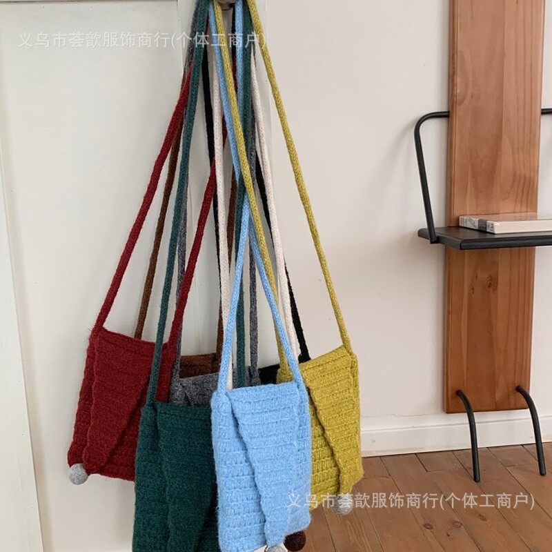 Colorful Ball Phone Bag ~ Korean-style niche designer knit bag for women, casual versatile cartoon cute crossbody bag