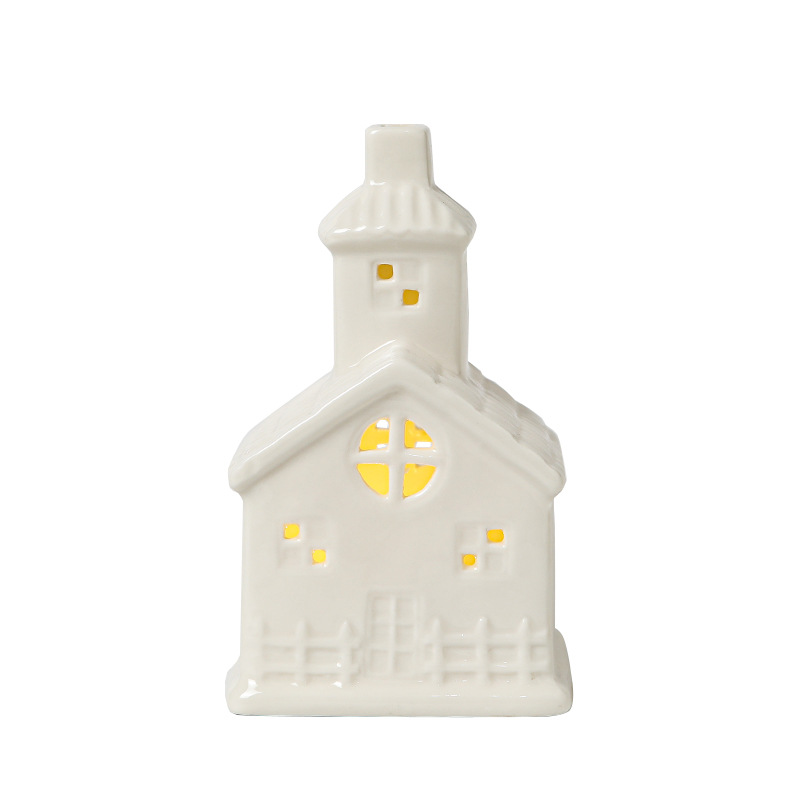 Transfronterizo cerámica nórdica pequeña casa iluminada LED casa decoración navideña creativa nueva decoración europea al por mayor