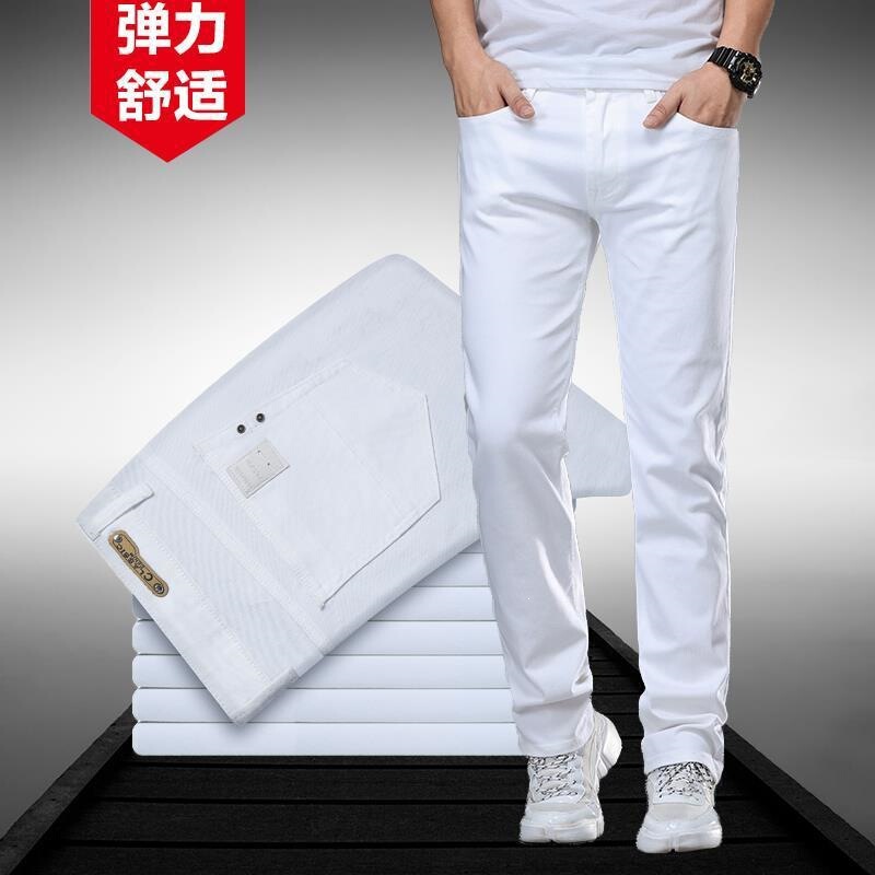 All-season pure white jeans for men, business straight-leg stretch, Korean style, simple, loose, casual, slim-fit, trendy trousers All-season pure white jeans for men, business straight-leg stretch, Korean style, simple, loose, casual, slim-fit, trendy trousers