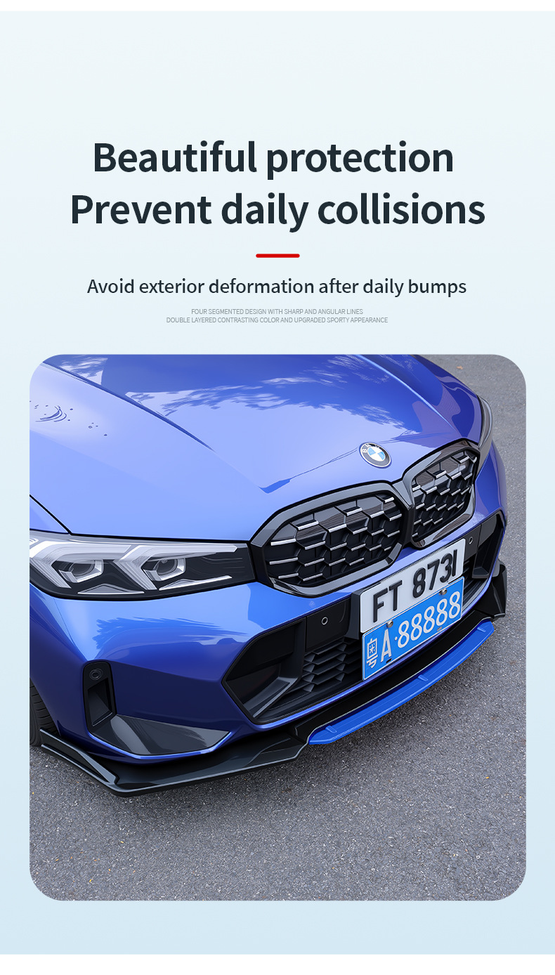 Factory direct sales universal car front spoiler, four-section thickened front corner protector, universal front lip small body kit, protective panel modification