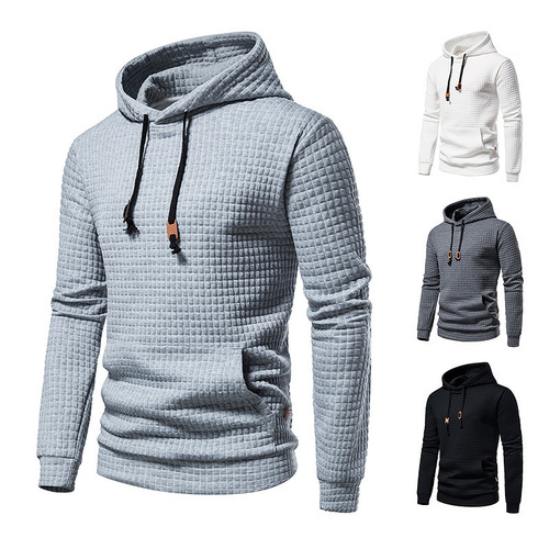 Code Men's Casual Hooded Quilted Sweatshirt with Plaid Cotton Fabric