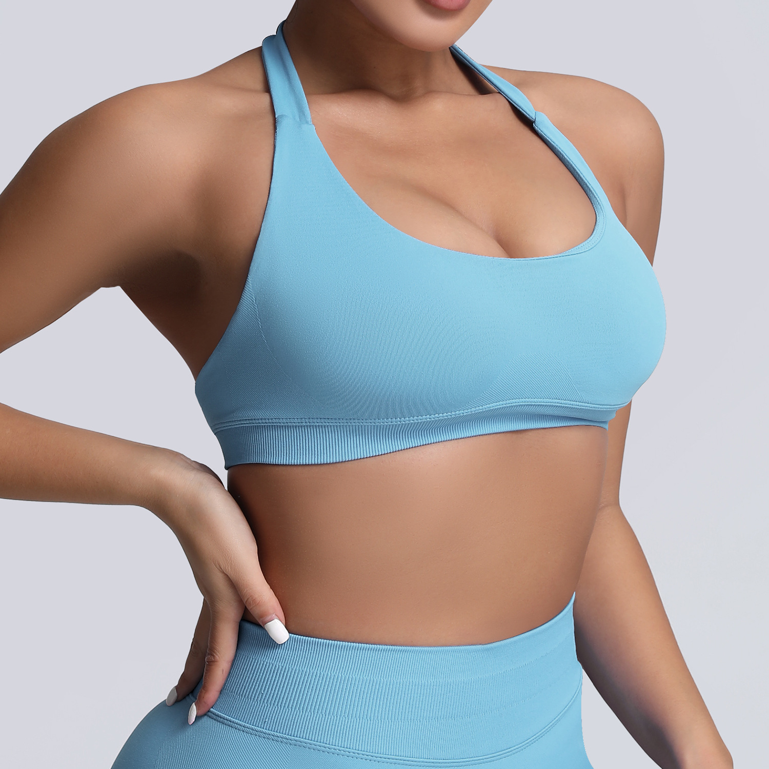 Europa y los Estados Unidos cuello colgante belleza de espalda ropa interior deportiva alta elástica matte nylon de espalda abierta gran chaqueta de yoga sujetador mujer
