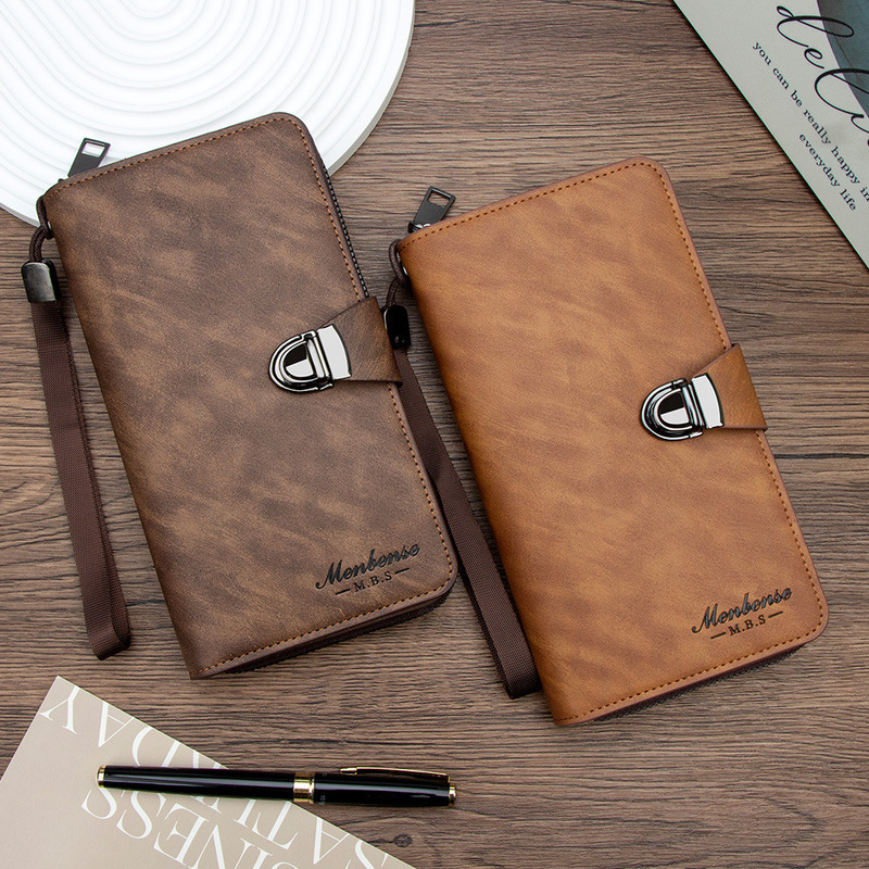 Cross-Border Men's Long Wallet with Clasp, Multi-Card Slots, Casual Wallet, Large Capacity Clutch, Coin Purse