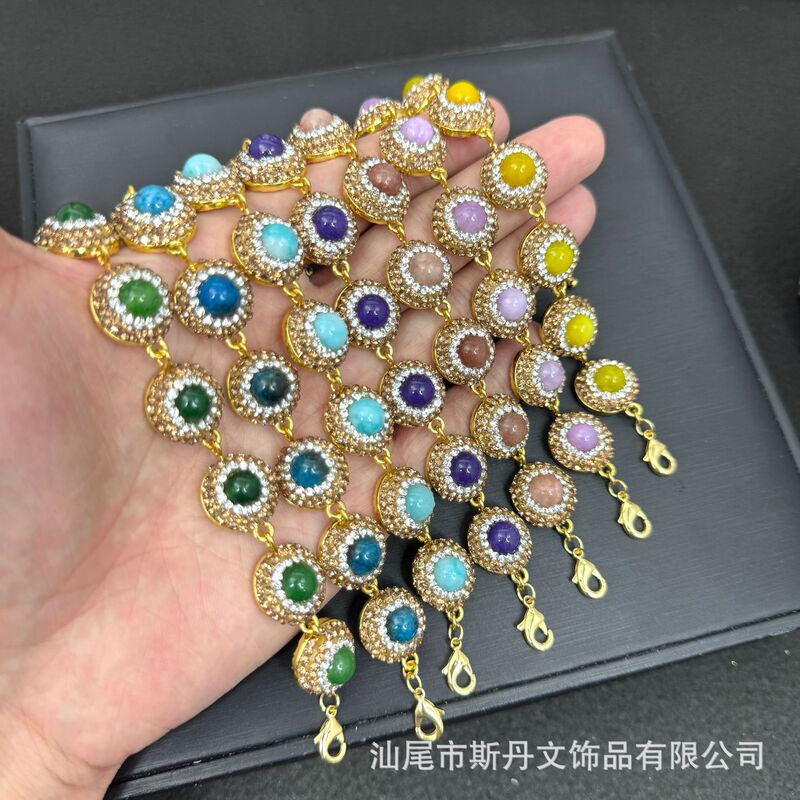 New natural colored jadeite bracelet inlaid with high-end versatile accessories, European and American cross-border personalized style supply