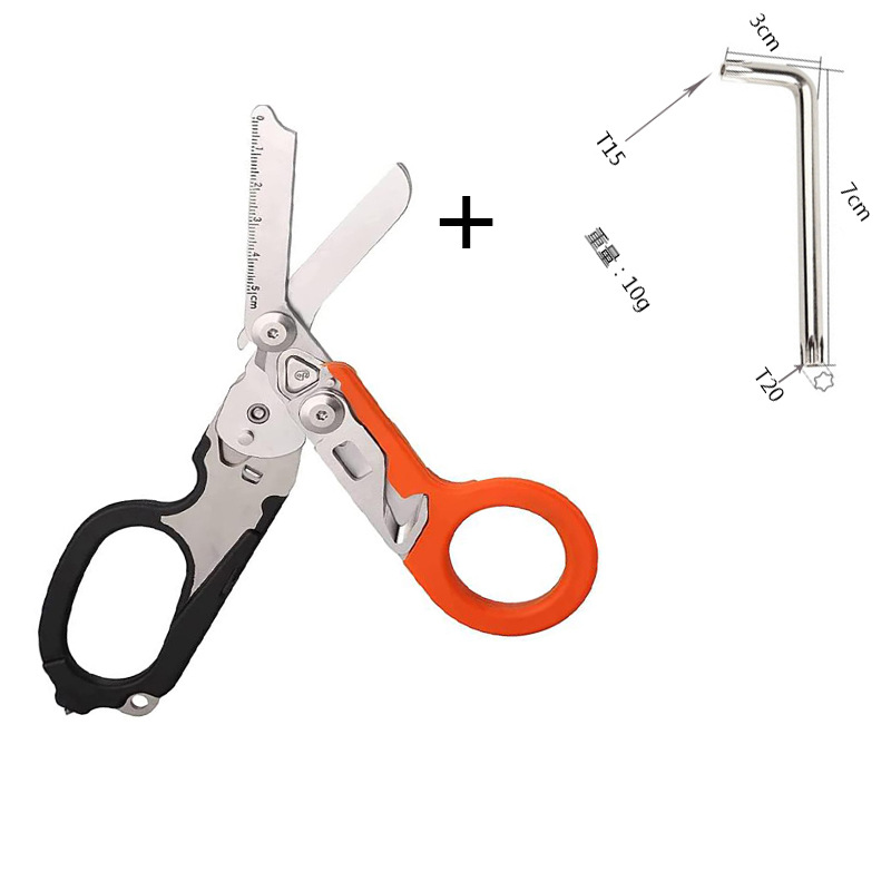 검정색과 주황색 가위 + 조정 렌치
