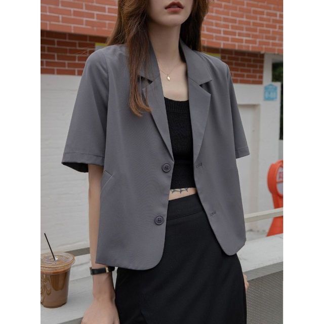 High-End Summer Thin Short-Sleeved Suit Jacket for Women 2023 New Short Loose Elegant Suit Top