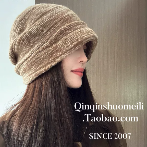 Relaxed Lines ~ Molded Pleated Pile Hat for Women 100% Wool Loose Two-Wear Knitted Hat Autumn and Winter Cold Hat