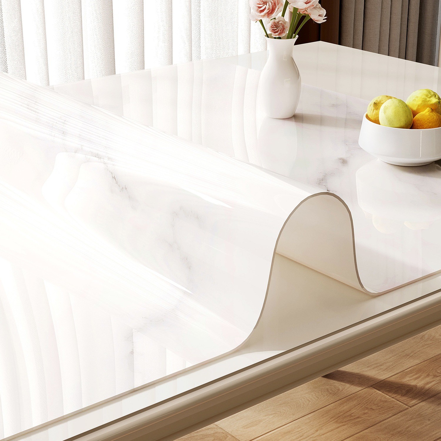 Marble Dining Table Mat, Oil-Proof, Waterproof, No-Wash Soft Glass Tablecloth, Pvc Tablecloth, Light Luxury, High-End Coffee Table Mat