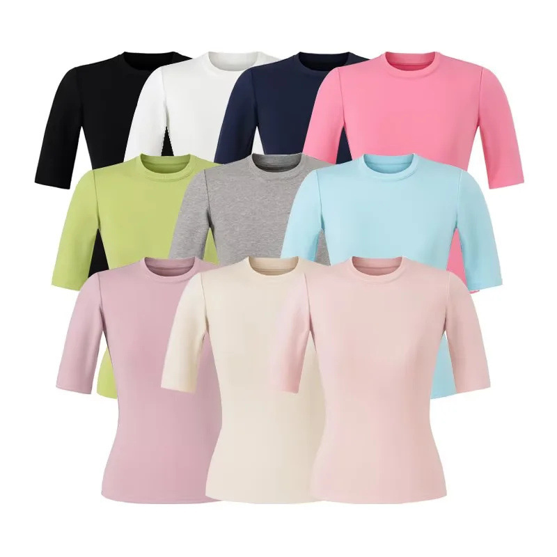 American-Style Small Round-Neck Half-Sleeve Top, New Spring/Summer Candy Color, Slim-Fit, Waist-Cinching Yoga Fitness Base Shirt American-Style Small Round-Neck Half-Sleeve Top, New Spring/Summer Candy Color, Slim-Fit, Waist-Cinching Yoga Fitness Base Shirt
