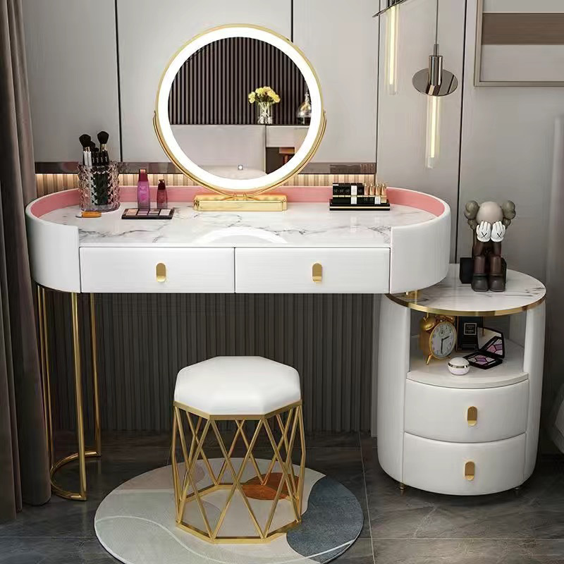 Pink gold 120cm table + cabinet + smart mirror + bird's nest chair