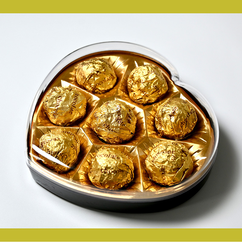 3 cápsulas, 5 cápsulas, 8 cápsulas, 12 cápsulas, caja de plástico en forma de corazón, bola de oro, chocolate, dulces, caja de boda.