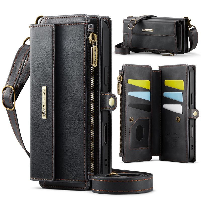Suitable for Iphone16Promax Card-Inserting Phone Case Zipper Wallet Samsung S25 Flip Leather Case Protective Cover
