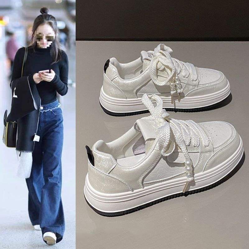 Yang Mi mismo estilo zapatos de mujer 2025 primavera y otoño nuevos zapatos casuales de suela gruesa zapatos de tabla ins zapatos blancos transpirables de todo fósforo mujeres