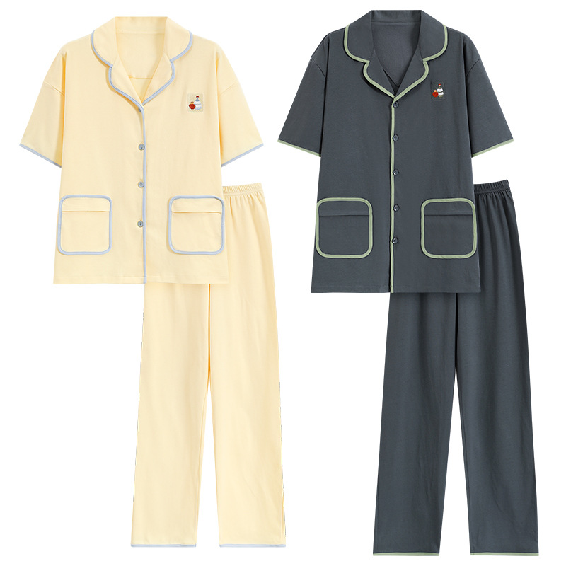 [Algodón antibacteriano] Pijamas de pareja de nuevo estilo, pantalones de manga corta de algodón de primavera y verano para hombres, ropa informal para el hogar, traje de mujer
