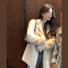 大嫣儿 2022秋冬新款羊剪绒羊羔毛中长款西装领大衣皮草外套海宁