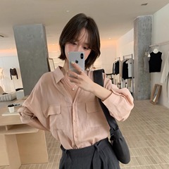 I MISS 2025秋季轻薄长袖口袋衬衫女气质百搭宽松显瘦衬衣上衣女