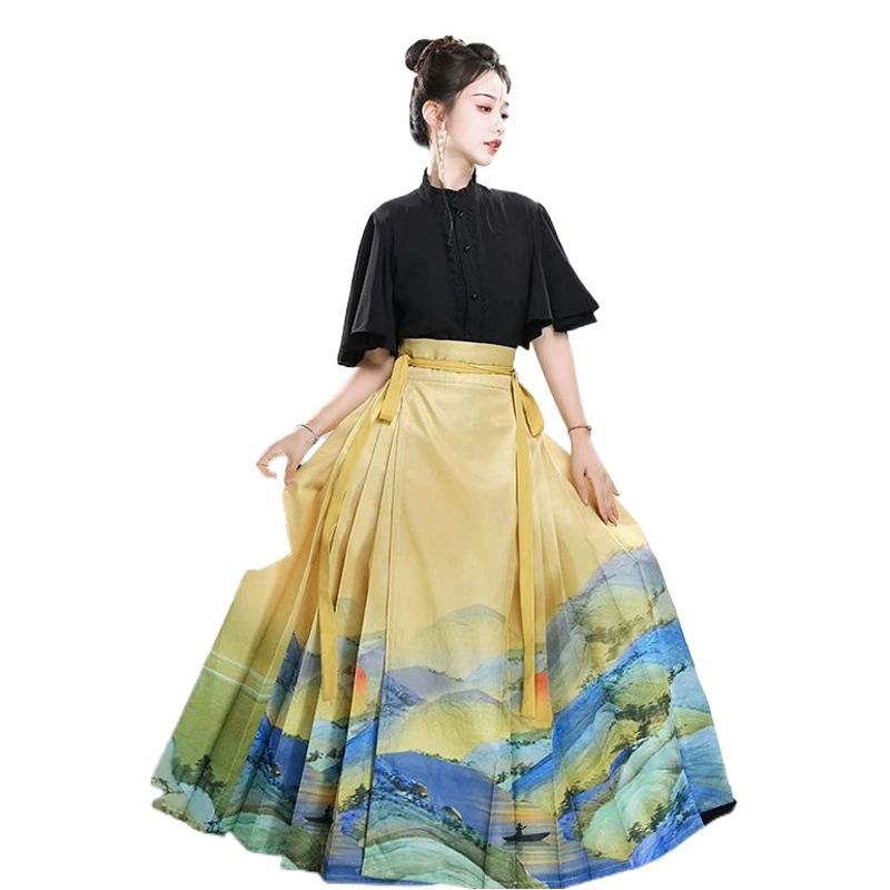 Юбка с верховым лицом Ming, сделанная Hanfu, Женская Новинка 2023 года для взрослых с элементами Han, Летний Тонкий модифицированный костюм Super Fairy Ancient Costure