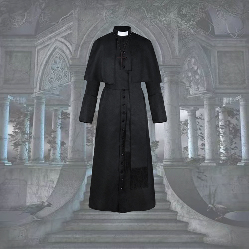修女服cos中世纪复古牧师演出服万圣节成人披肩长袍色修道院代发-阿里巴巴