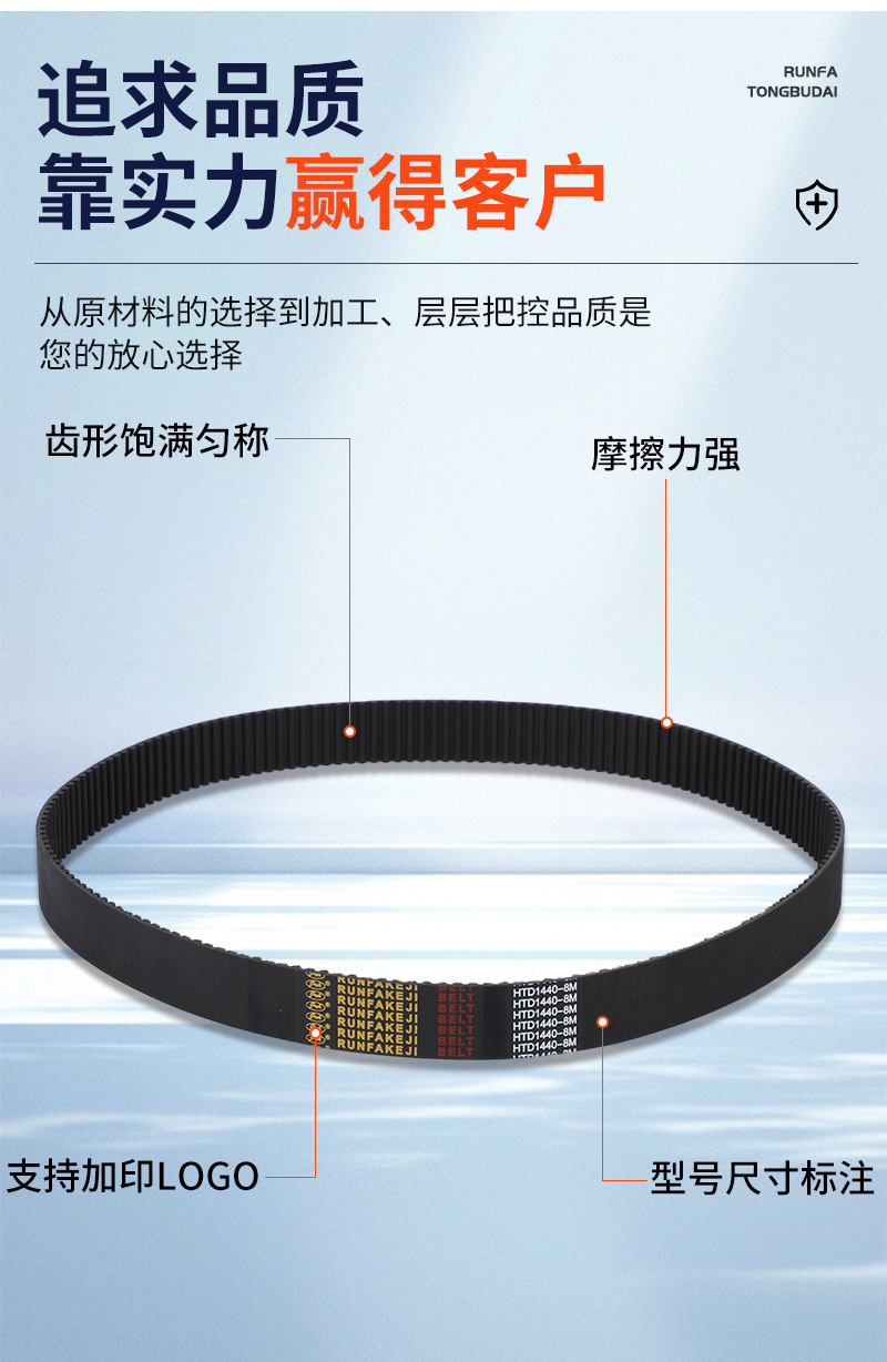 14M rubber synchronous belt industrial transmission belt arc-tooth rubber synchronous belt single-sided tooth synchronous belt