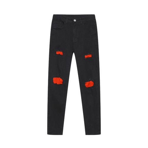 Foreign trade men's jeans casual slim cross-border men's wear ripped patch stretch wear-resistant men's pants