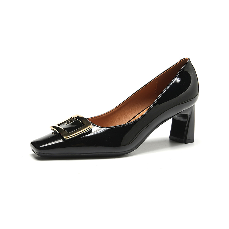 Zapatos de tacón alto con temperamento francés y punta estrecha, hebilla cuadrada, boca poco profunda, zapatos individuales para ir al trabajo para mujer_voghion.com