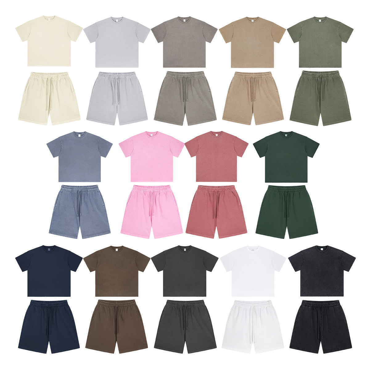 Conjunto de ropa de verano para hombre, de manga corta, fina, lavada y teñida, estilo urbano, desgastada, de marca, con pantalones cortos deshilachados, conjunto para pareja. image 5