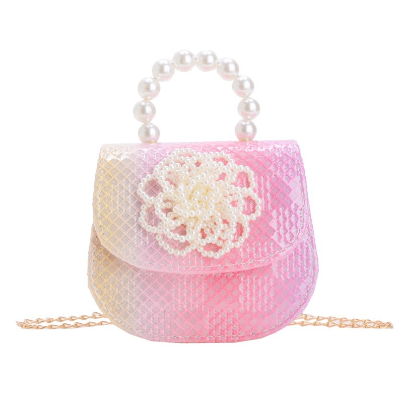 Estilo occidental princesa bolso de hombro moda perla flor bolso de niña 2025 moda cadena de lentejuelas bolso para niños