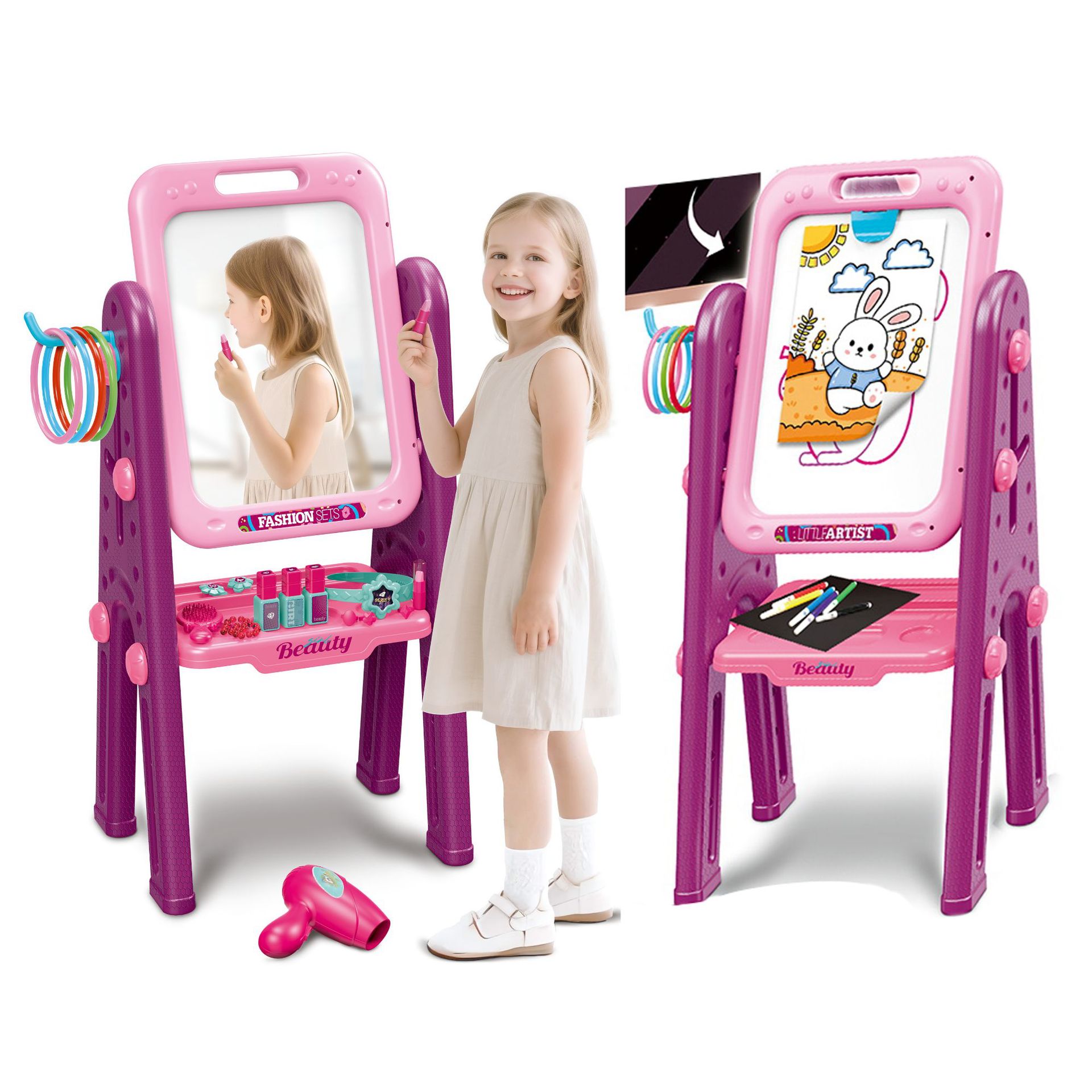 Niños transfronterizos 2 - en - 1 niñas aprender tablero de escritura estantes de lujo accesorios de vestuario juguetes caseros