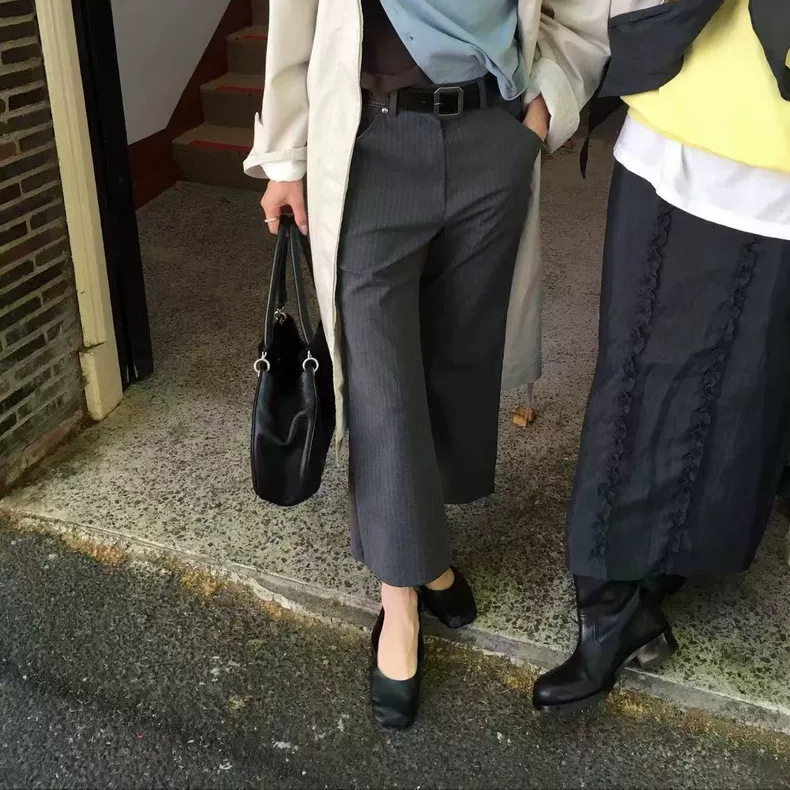 Fan Sun·Xh Korean-Style Loose Straight Striped Casual Pants Dongdaemun Summer New Versatile Slimming Cropped Pants for Women Fan Sun·Xh Korean-Style Loose Straight Striped Casual Pants Dongdaemun Summer New Versatile Slimming Cropped Pants for Women