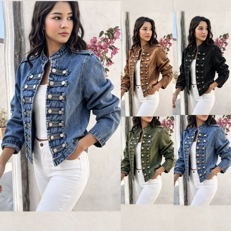 Cross-border European and American Amazon denim jacket vest new style jacket fashionable versatile independent designer long-sleeve women's clothing