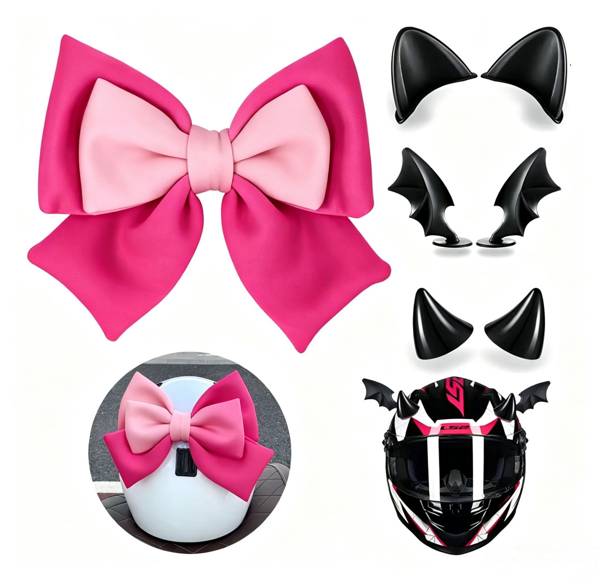 Bow Tie Electric Vehicle Motorcycle Decorative Helmet Accessories Rear Accessories Horn Cat Ears Devil Wings Set