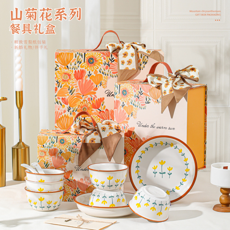 estilo japonés inswind cubiertos de cerámica al por mayor juegos de tazón caja de regalo de venta abierta juegos de platos de regalo de boda