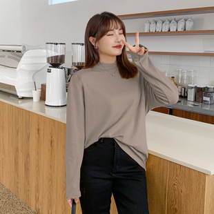Plus size bottoming shirt women's new autumn and winter brushed loose belly covering slimming fat sister half turtleneck sweater 3329