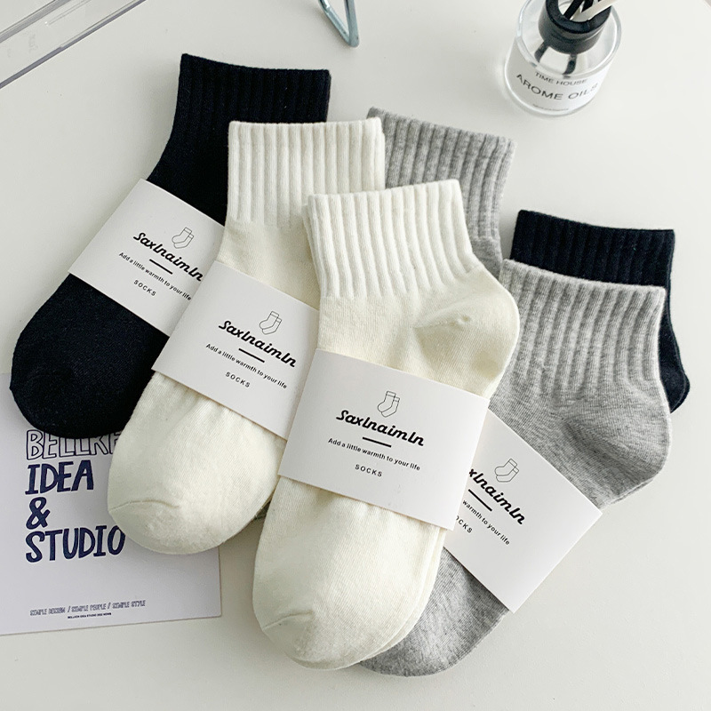 Black and White Low-top Short Socks Women's Instagram Fashionable Summer Thin Sweat-absorbent Men's and Women's Short Socks Good-fit Cotton Sports Socks