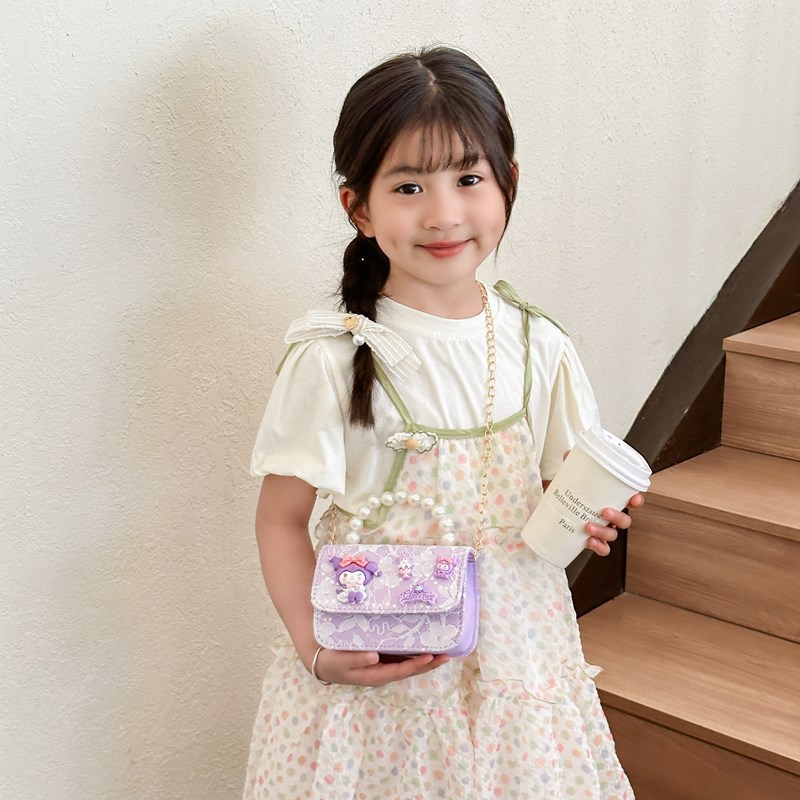 Bolso de perla de fragancia pequeña para niños Bolso de hombro de niña de dibujos animados de moda Bolso de monedero de bebé de todo fósforo con lazo