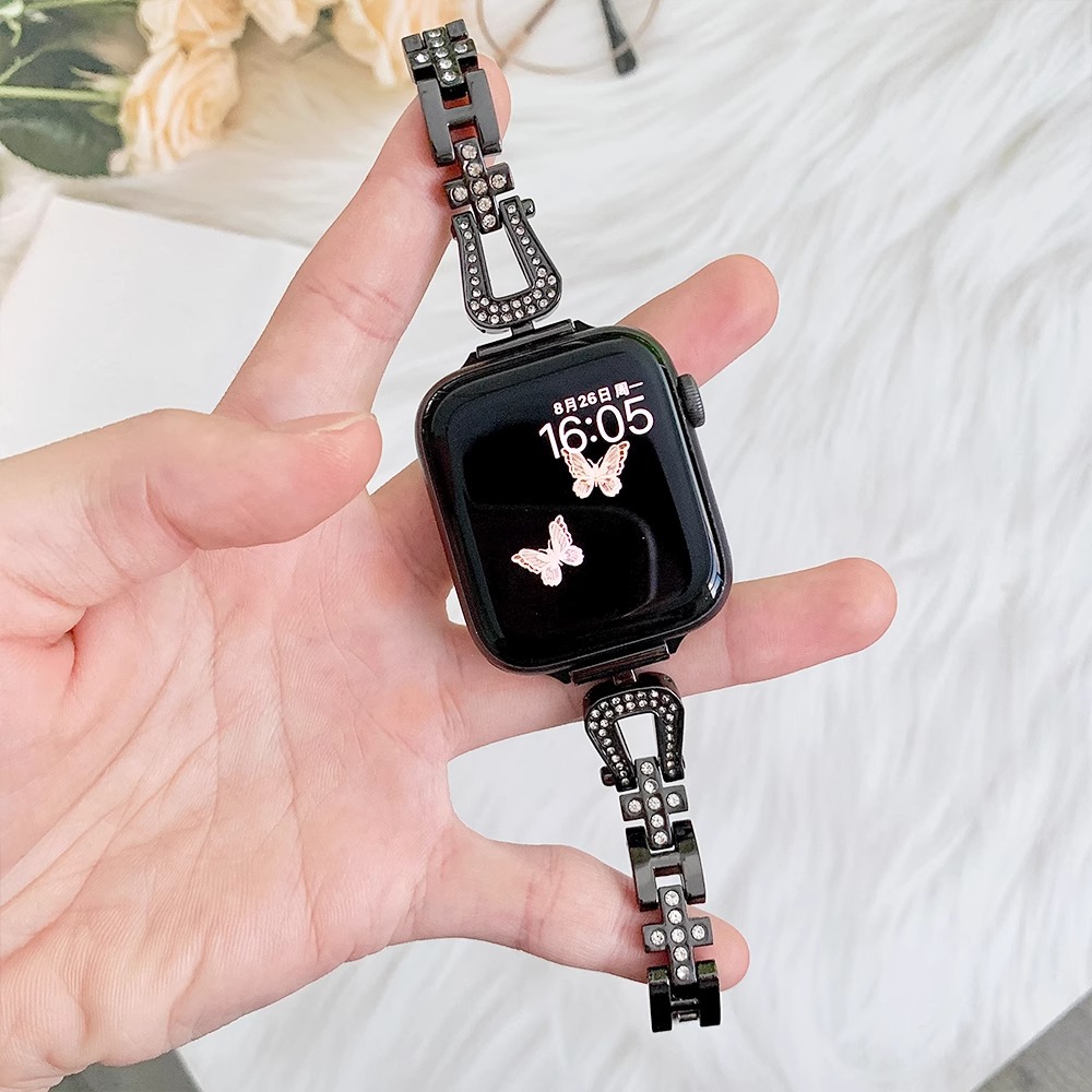 For Apple applewatch Watch Strap Metal Band Drill High-grade Women's Chain iwatchs10 Watch Strap