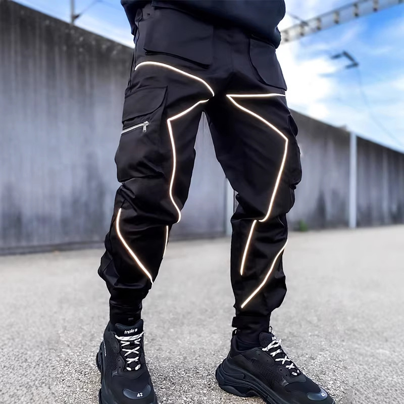 Foreign Trade Cross-Border Men's Clothing Spring and Autumn Men's Casual Pants Korean Style Straight-Leg Trendy Brand Work Pants Men's High-Waisted Reflective Pants